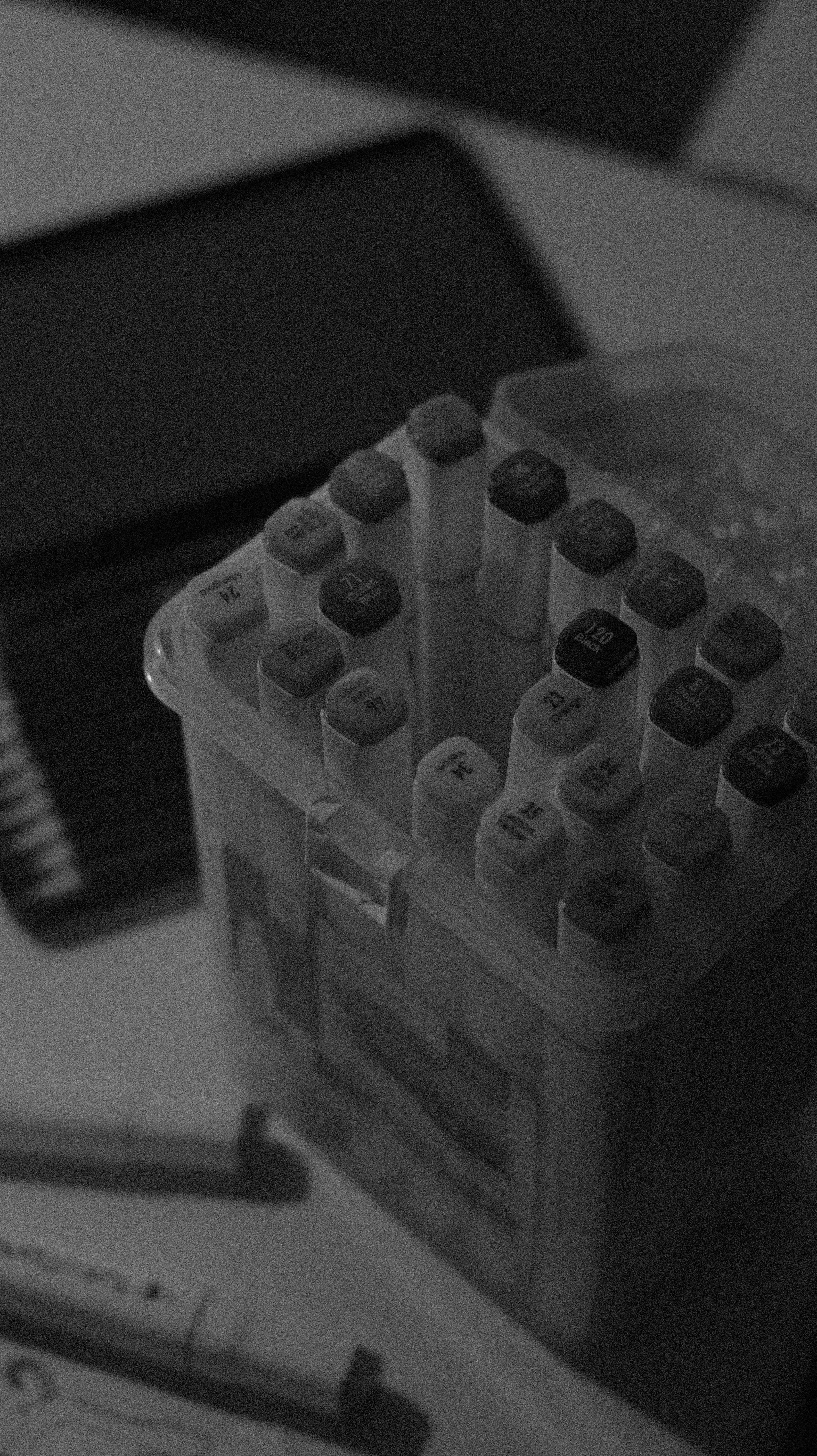 a box of markers in a studio