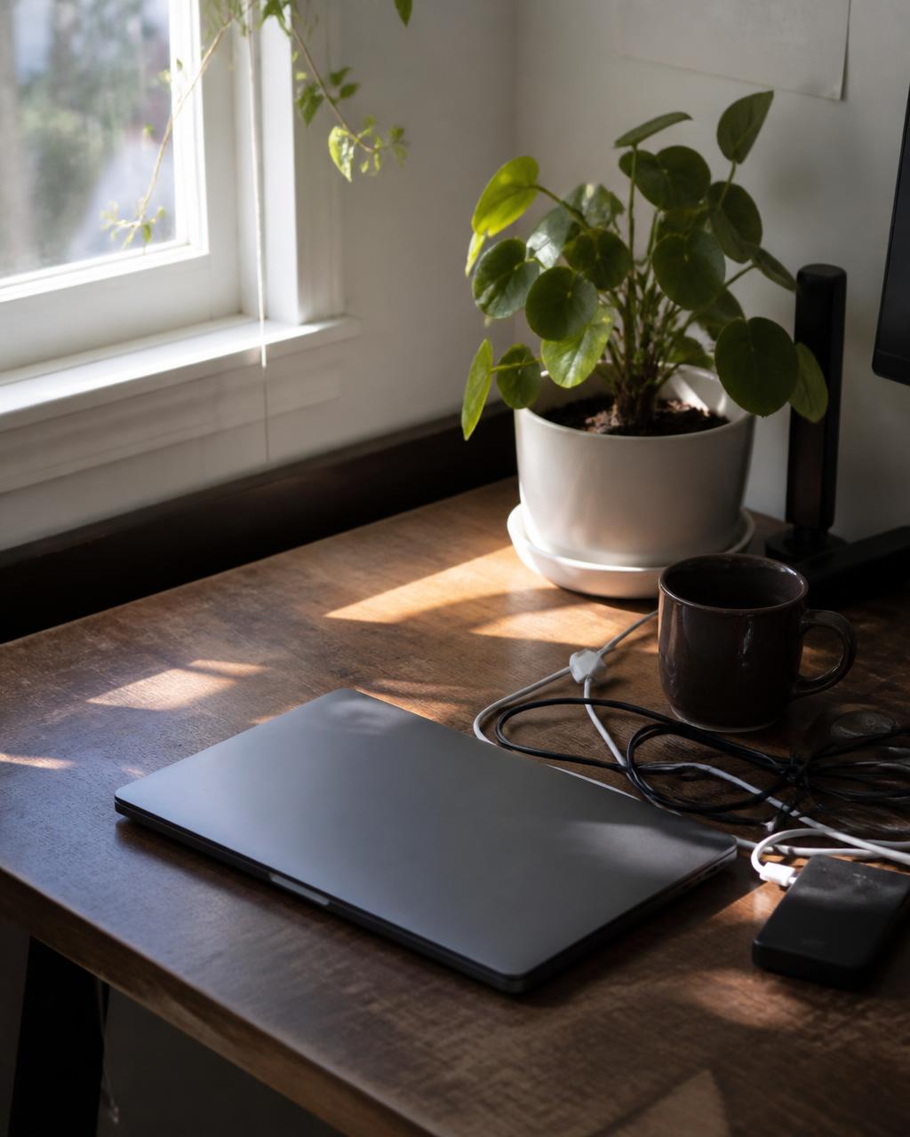 A teenager's phone sitting untouched on a kitchen counter next to a half-eaten breakfast, morning light, notification light blinking.